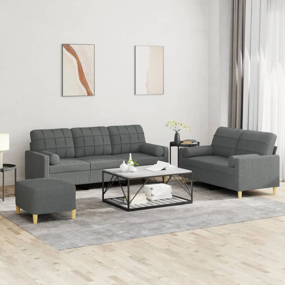 Sofa Sofos komplektas su pagalvėmis, 3 dalių, pilkas, audinys