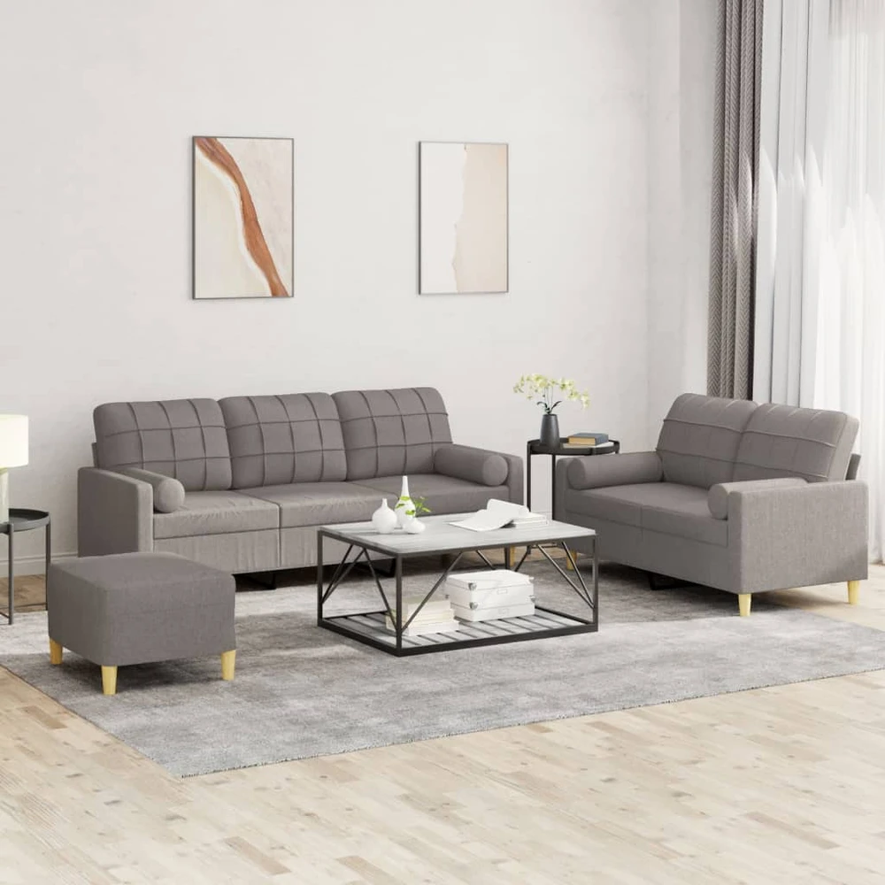 Sofa Sofos komplektas su pagalvėmis, 3 dalių, taupe, audinys