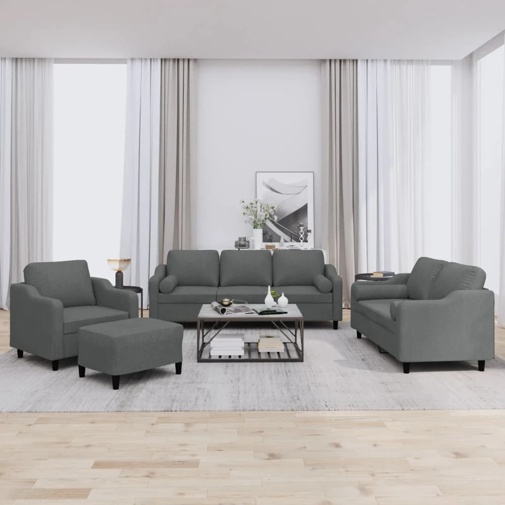 Sofa Sofos komplektas su pagalvėmis, 4 dalių, pilkas, audinys