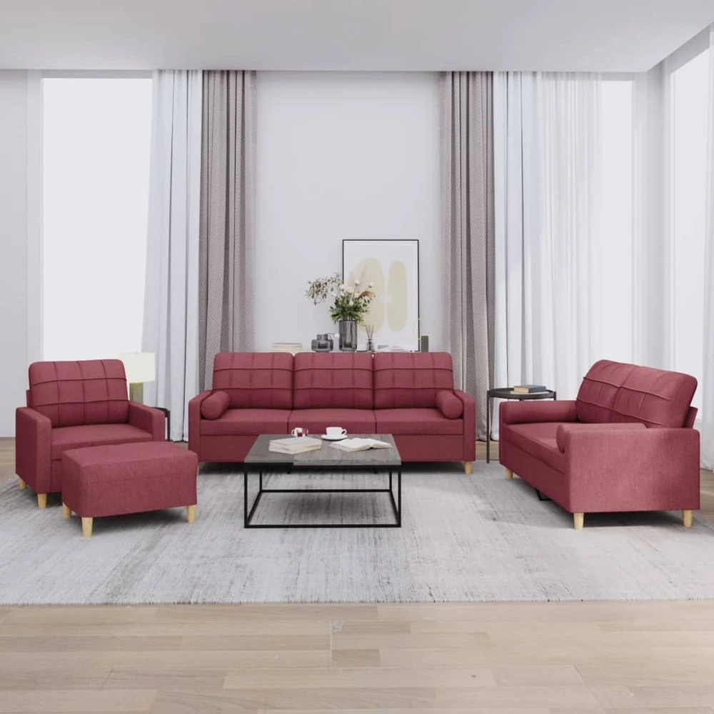 Sofa Sofos komplektas su pagalvėmis, 4 dalių, vyno, audinys