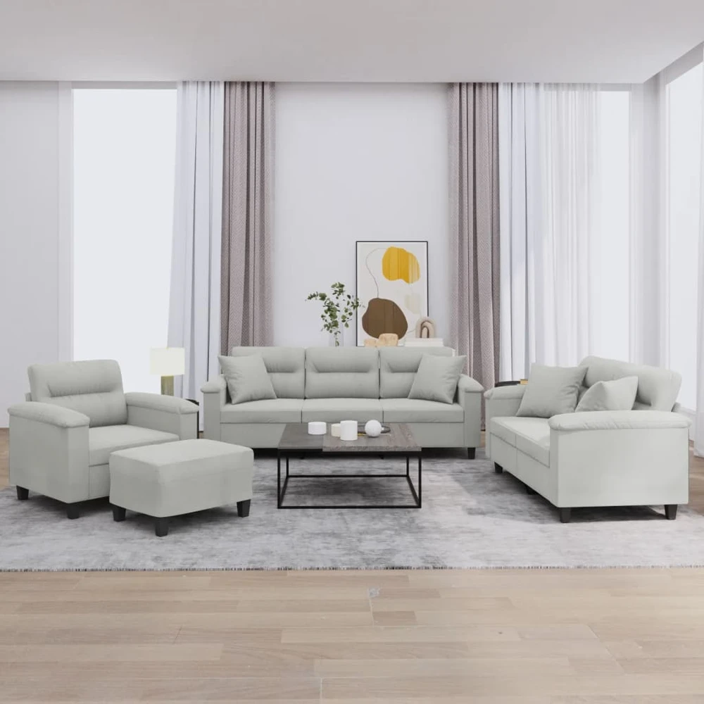 Sofa Sofos komplektas su pagalvėmis, 4 dalių, pilkas, audinys