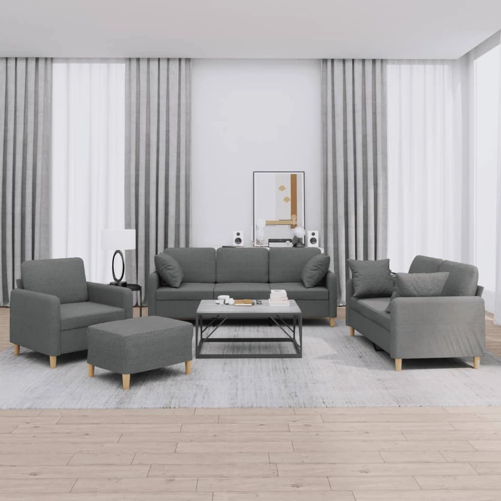 Sofa Sofos komplektas su pagalvėmis, 4 dalių, pilkas, audinys