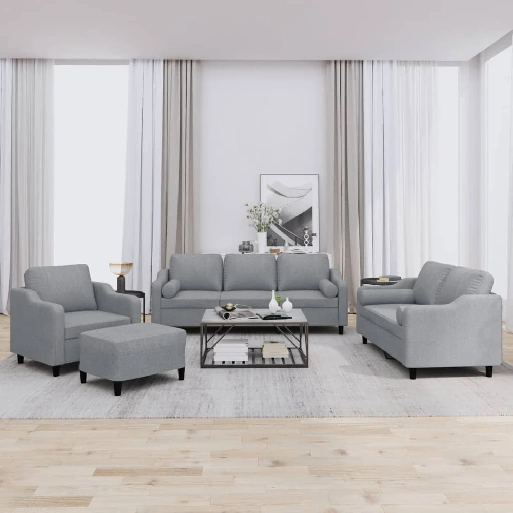 Sofa Sofos komplektas su pagalvėmis, 4 dalių, pilkas, audinys