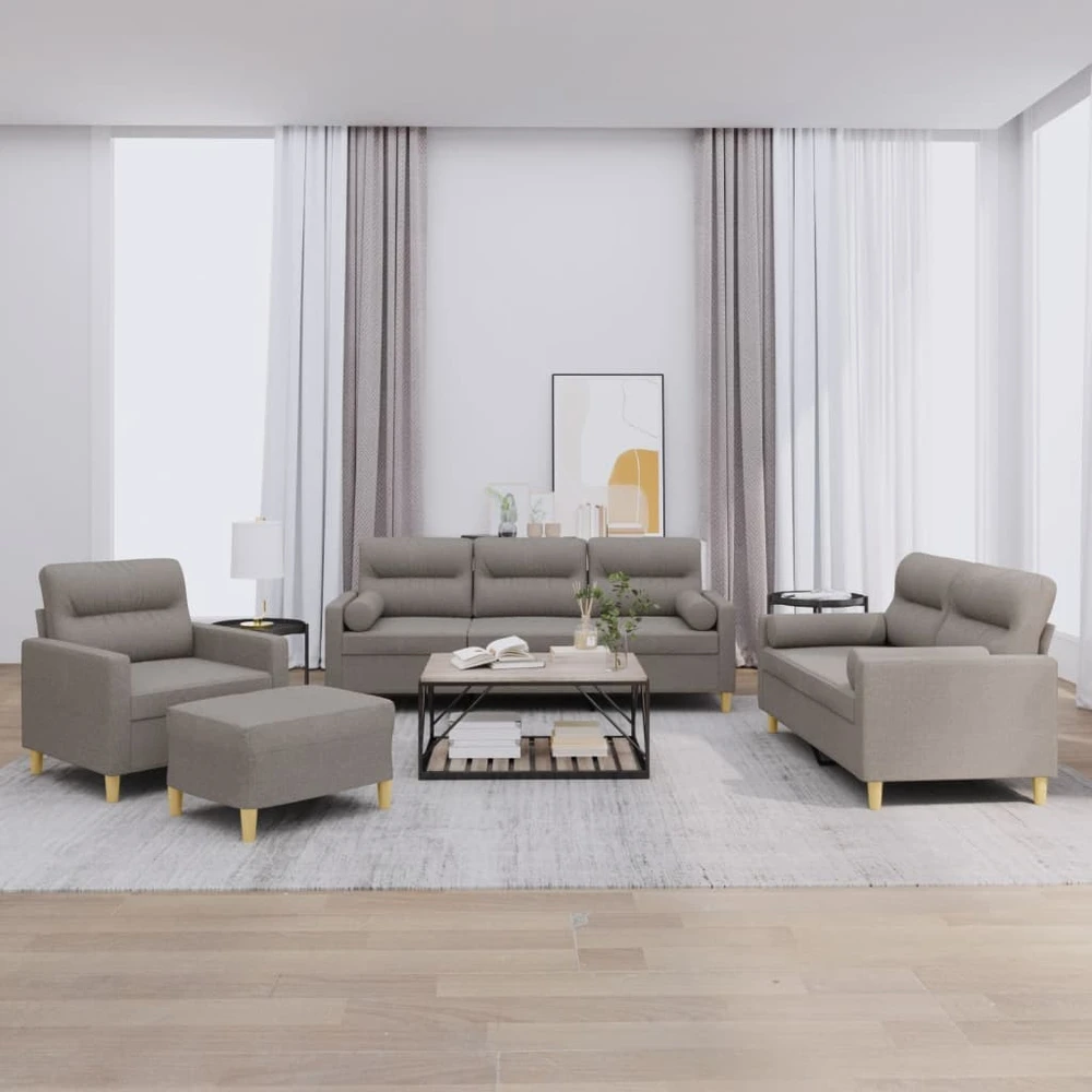 Sofa Sofos komplektas su pagalvėmis, 4 dalių, taupe, audinys