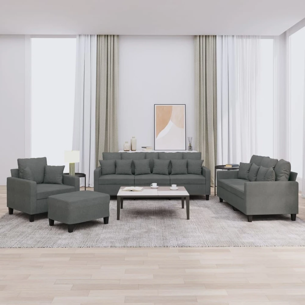 Sofa Sofos komplektas su pagalvėmis, 4 dalių, pilkas, audinys