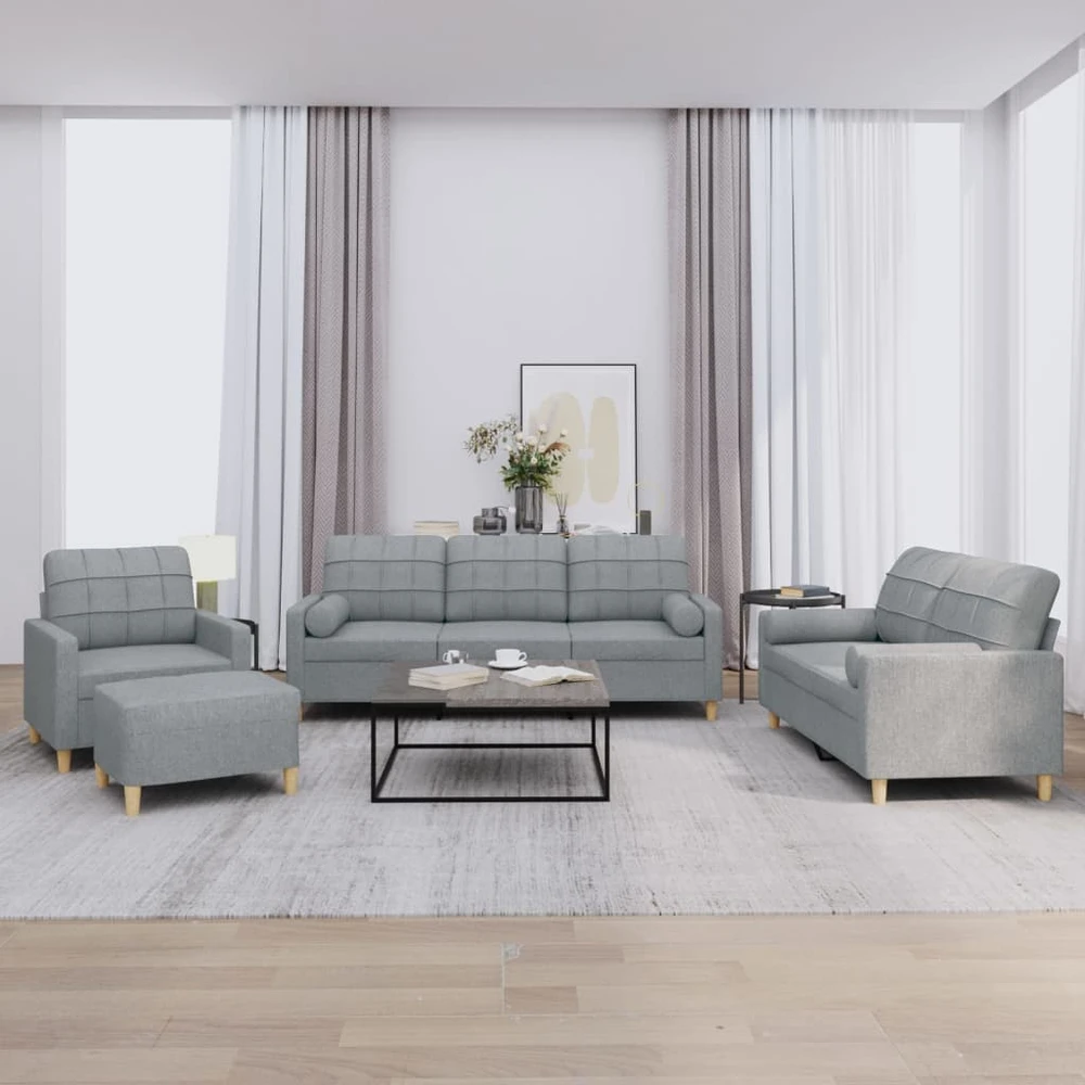 Sofa Sofos komplektas su pagalvėmis, 4 dalių, pilkas, audinys