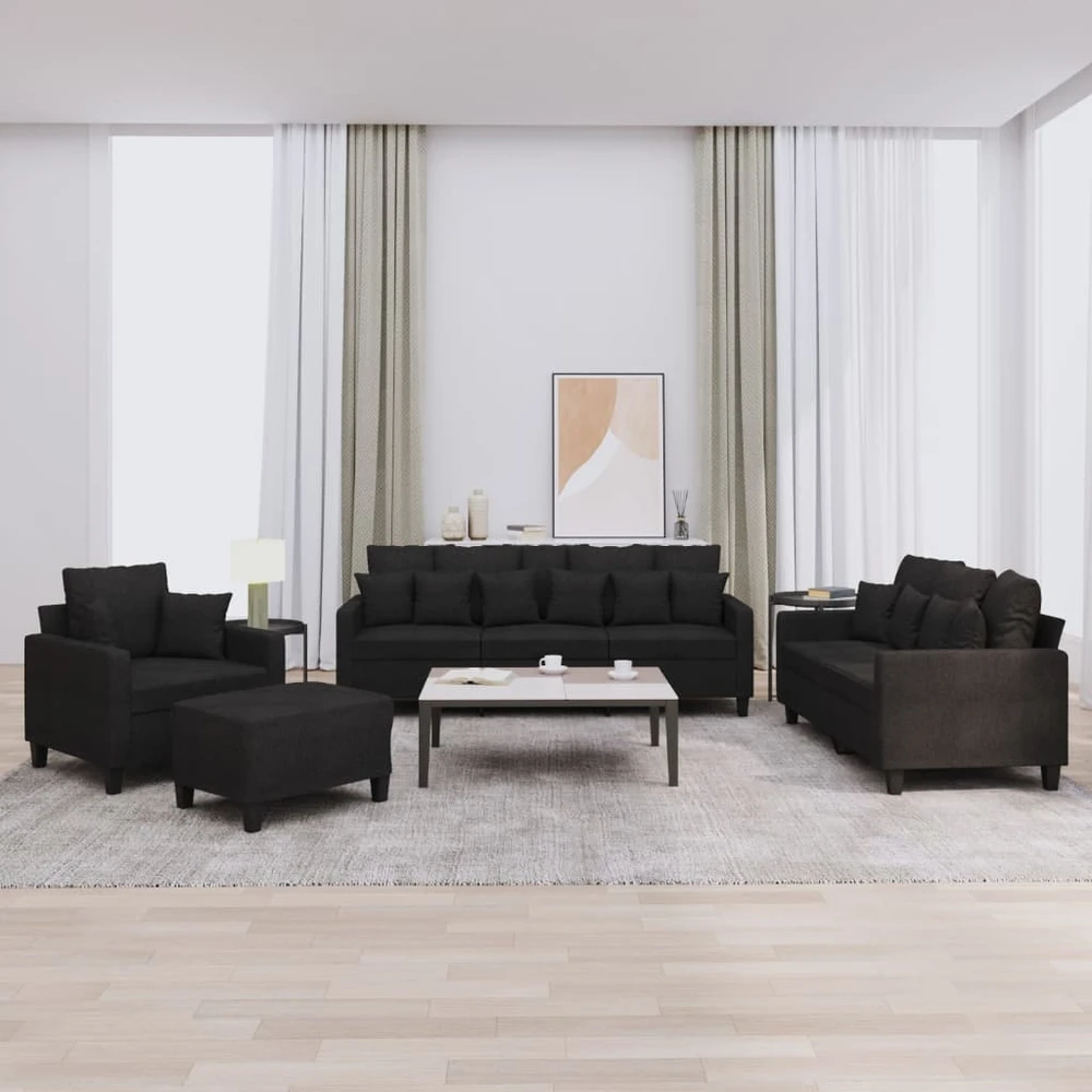 Sofa Sofos komplektas su pagalvėmis, 4 dalių, juodas, audinys