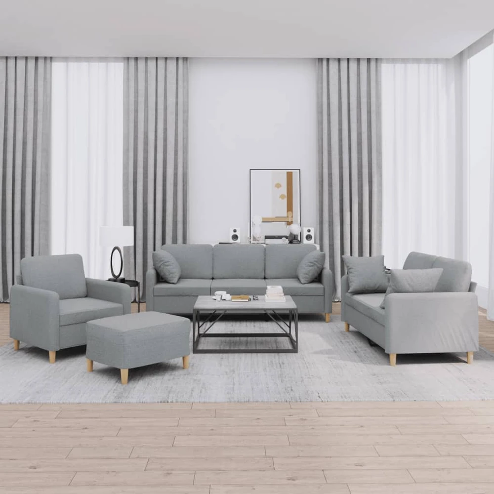 Sofa Sofos komplektas su pagalvėmis, 4 dalių, pilkas, audinys