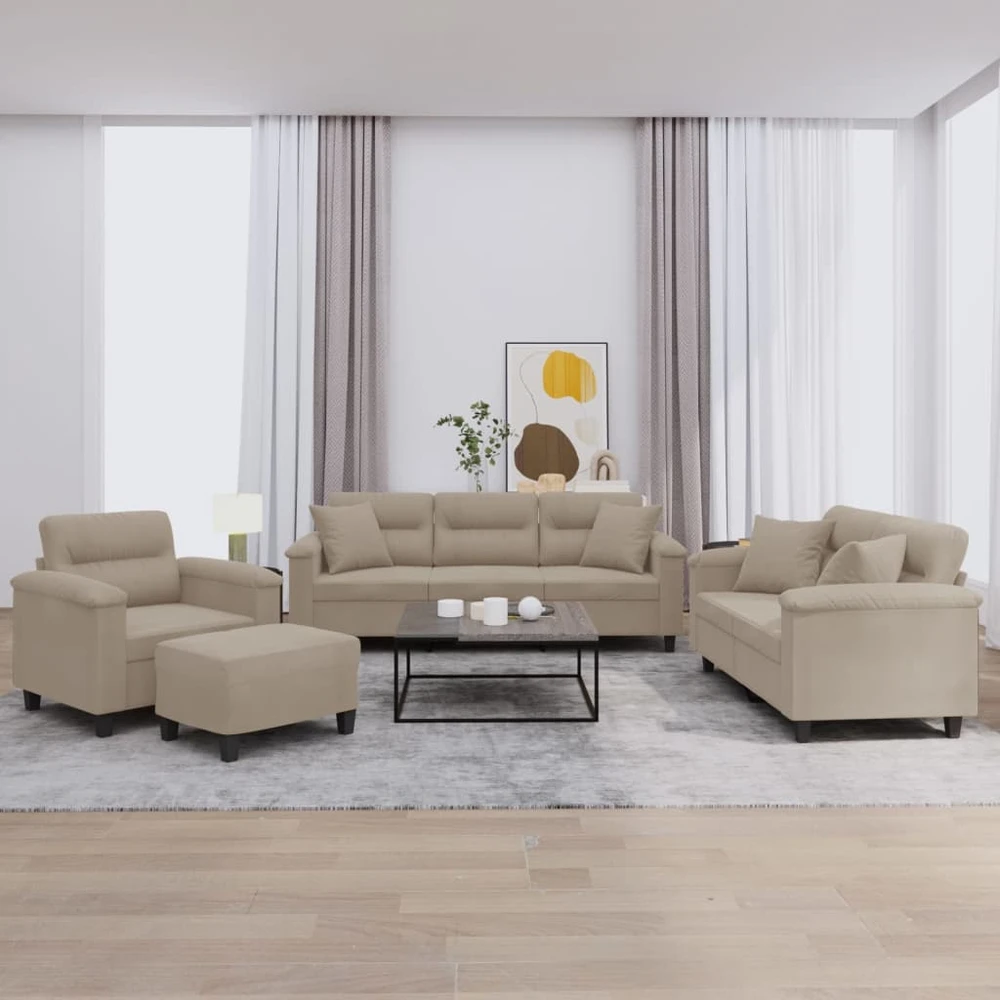 Sofa Sofos komplektas su pagalvėmis, 4 dalių, taupe, audinys