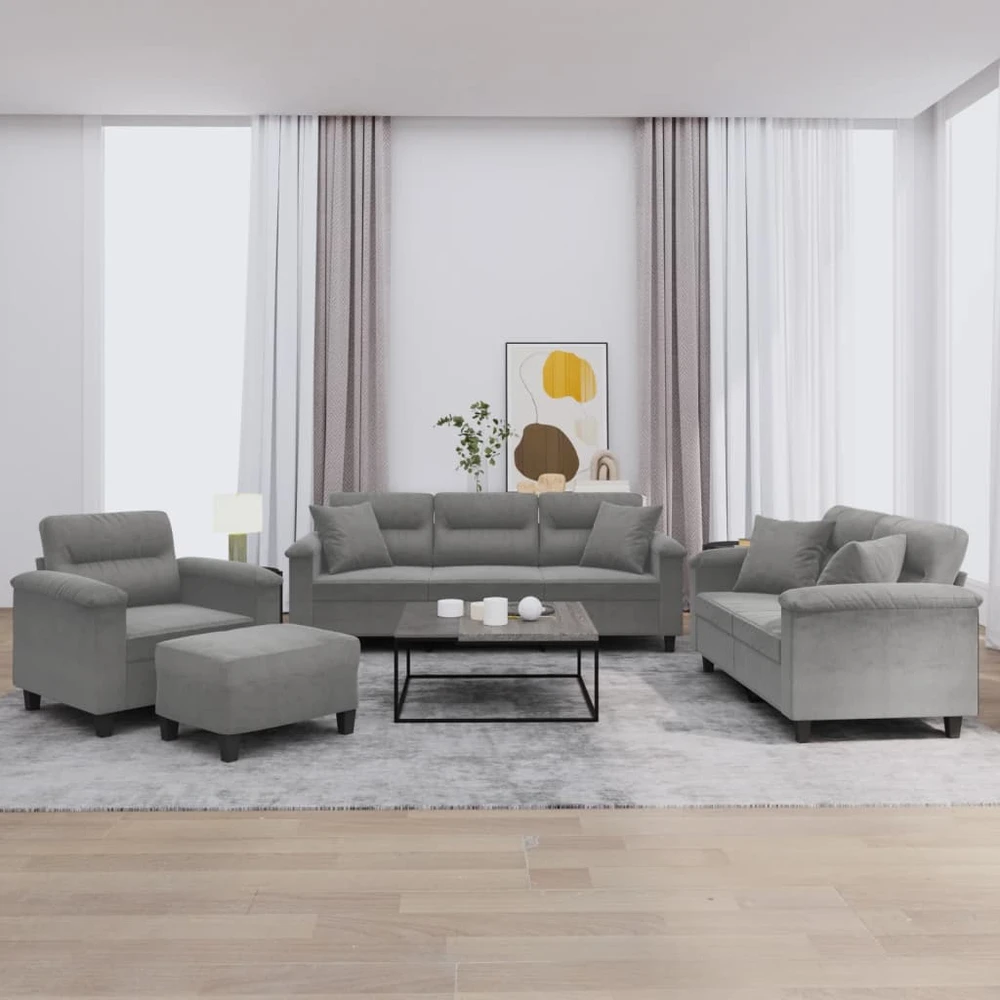 Sofa Sofos komplektas su pagalvėmis, 4 dalių, pilkas, audinys