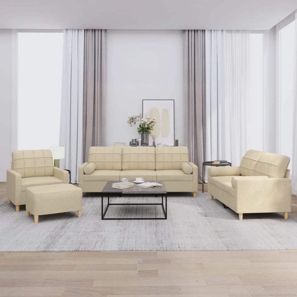Sofa Sofos komplektas su pagalvėmis, 4 dalių, kreminis, audinys