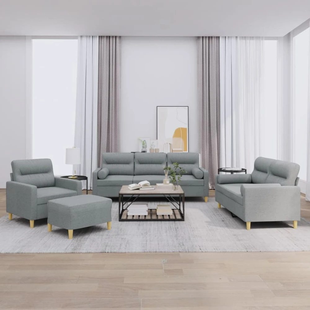 Sofa Sofos komplektas su pagalvėmis, 4 dalių, pilkas, audinys