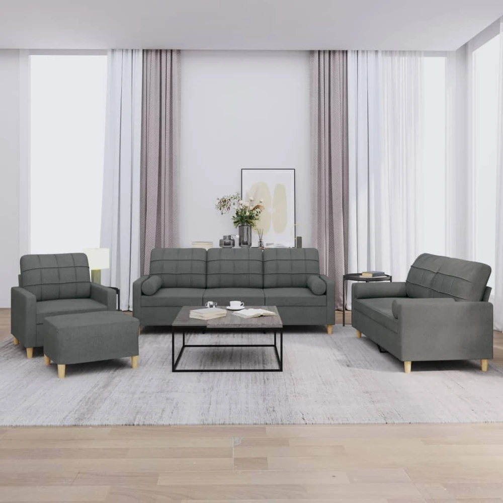 Sofa Sofos komplektas su pagalvėmis, 4 dalių, pilkas, audinys