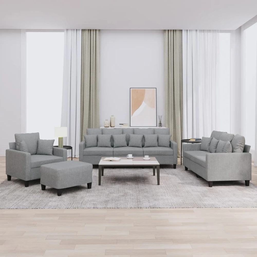 Sofa Sofos komplektas su pagalvėmis, 4 dalių, pilkas, audinys
