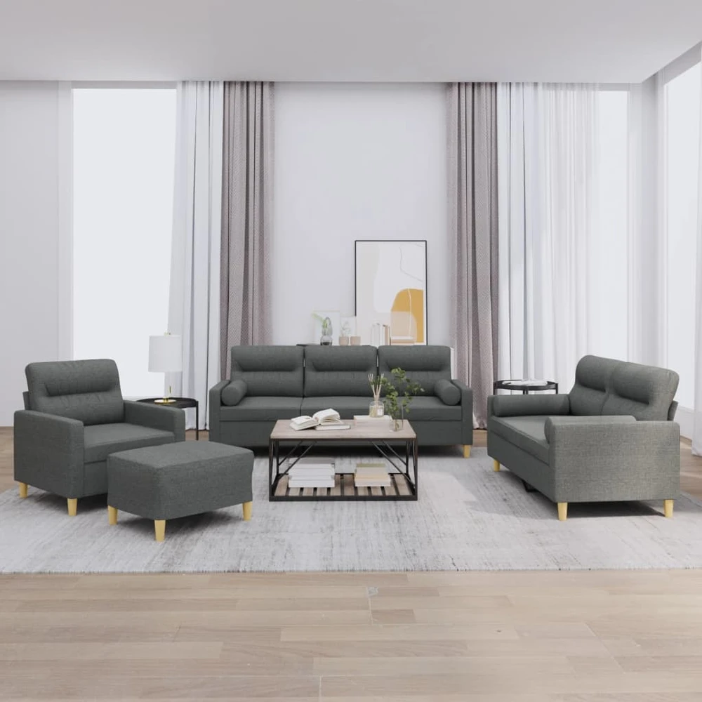 Sofa Sofos komplektas su pagalvėmis, 4 dalių, pilkas, audinys