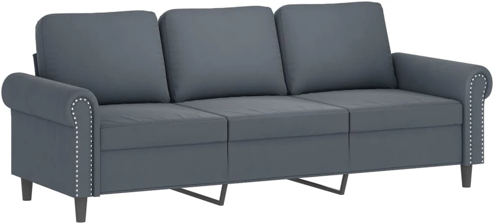 Sofa Sofos komplektas su pagalvėmis, 4 dalių, pilkas, aksomas