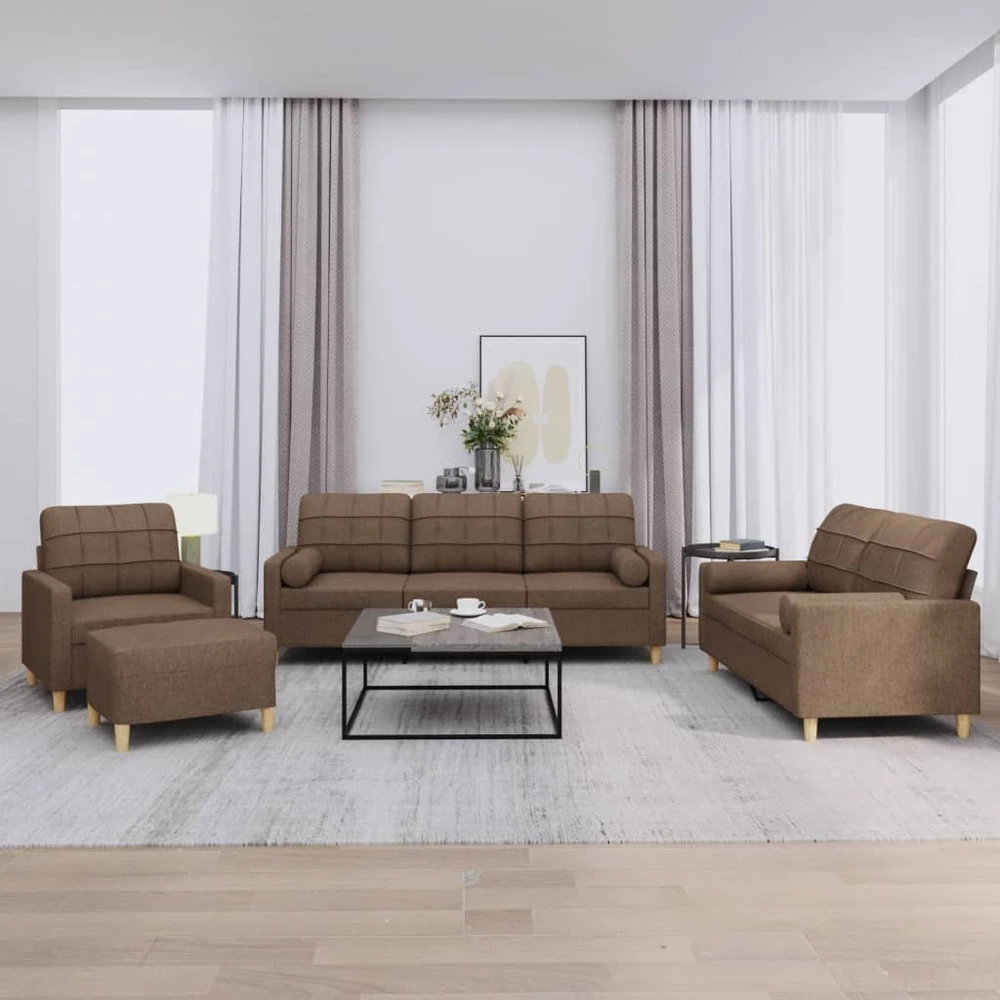 Sofa Sofos komplektas su pagalvėmis, 4 dalių, rudas, audinys