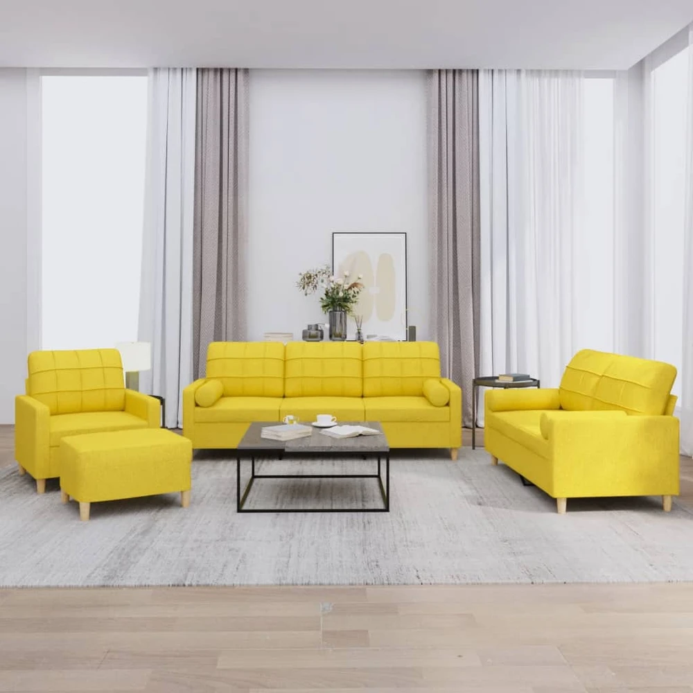Sofa Sofos komplektas su pagalvėmis, 4 dalių, geltonas, audinys