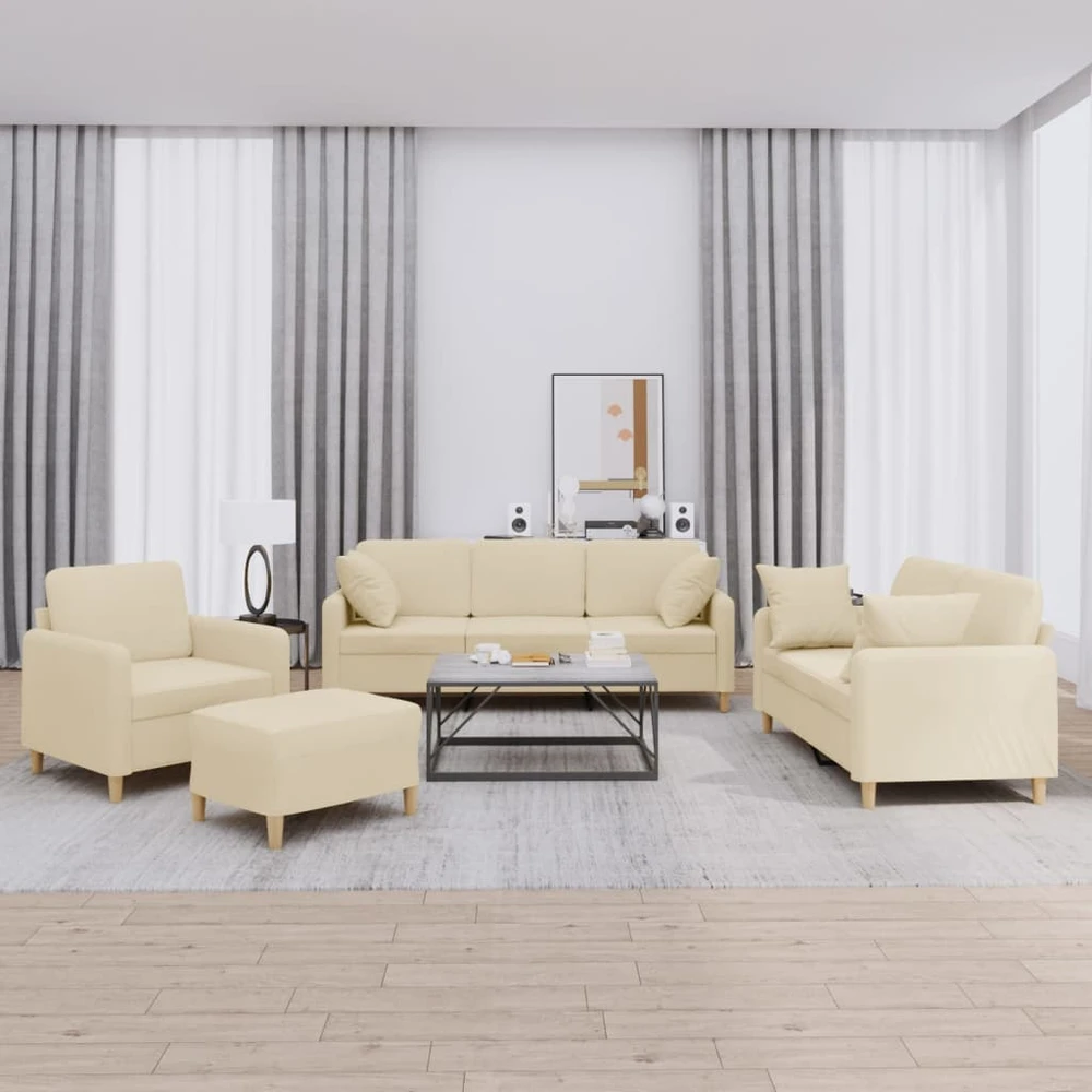 Sofa Sofos komplektas su pagalvėmis, 4 dalių, kreminis, audinys