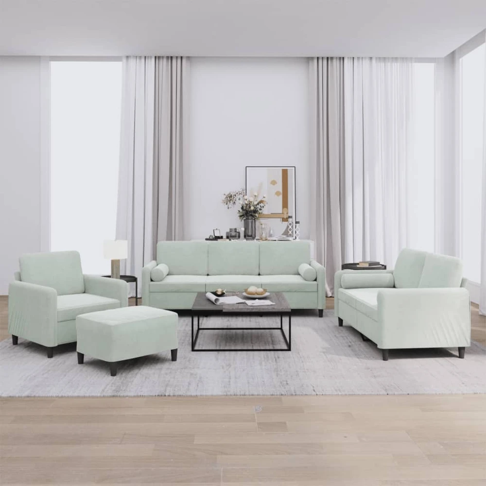 Sofa Sofos komplektas su pagalvėmis, 4 dalių, pilkas, aksomas