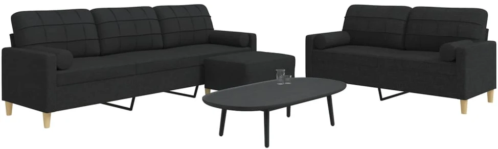 Sofa Sofos komplektas su pagalvėmis/pakoja, 3 dalių, juoda, audinys