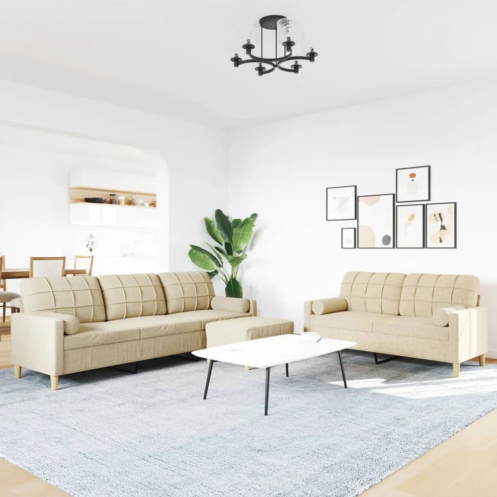 Sofa Sofos komplektas su pagalvėmis/pakoja, 3 dalių, kreminė