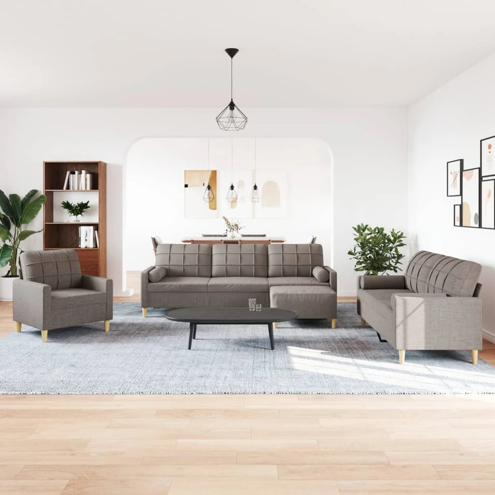 Sofa Sofos komplektas su pagalvėmis/pakoja, 4 dalių, taupe, audinys