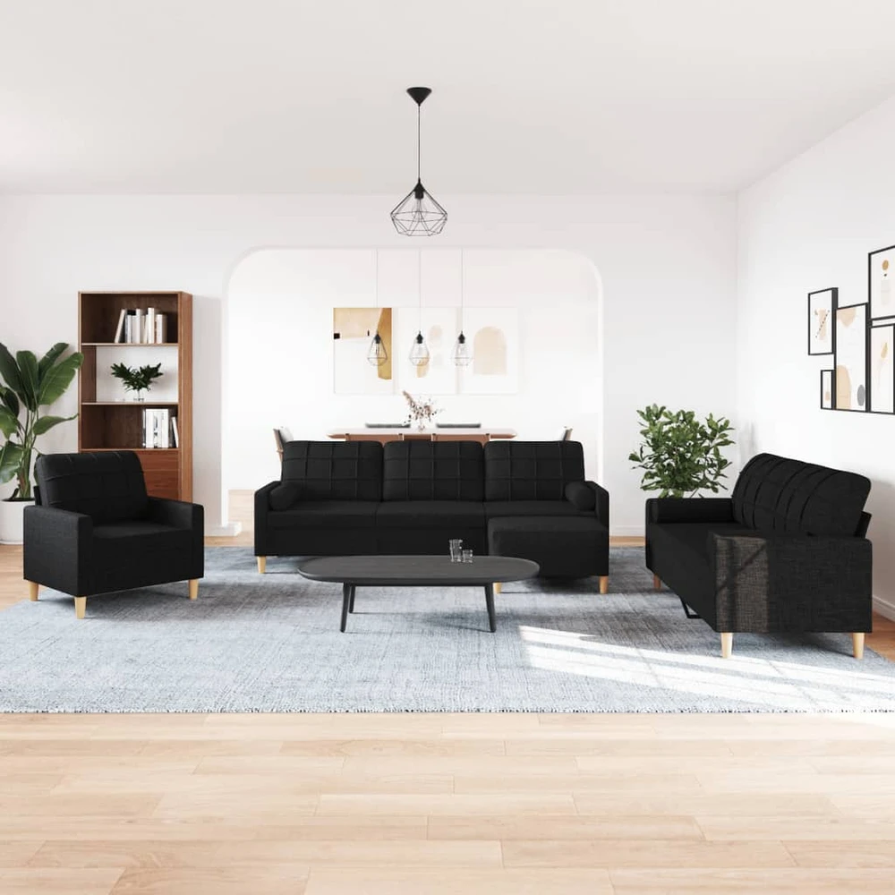 Sofa Sofos komplektas su pagalvėmis/pakoja, 4 dalių, juoda, audinys