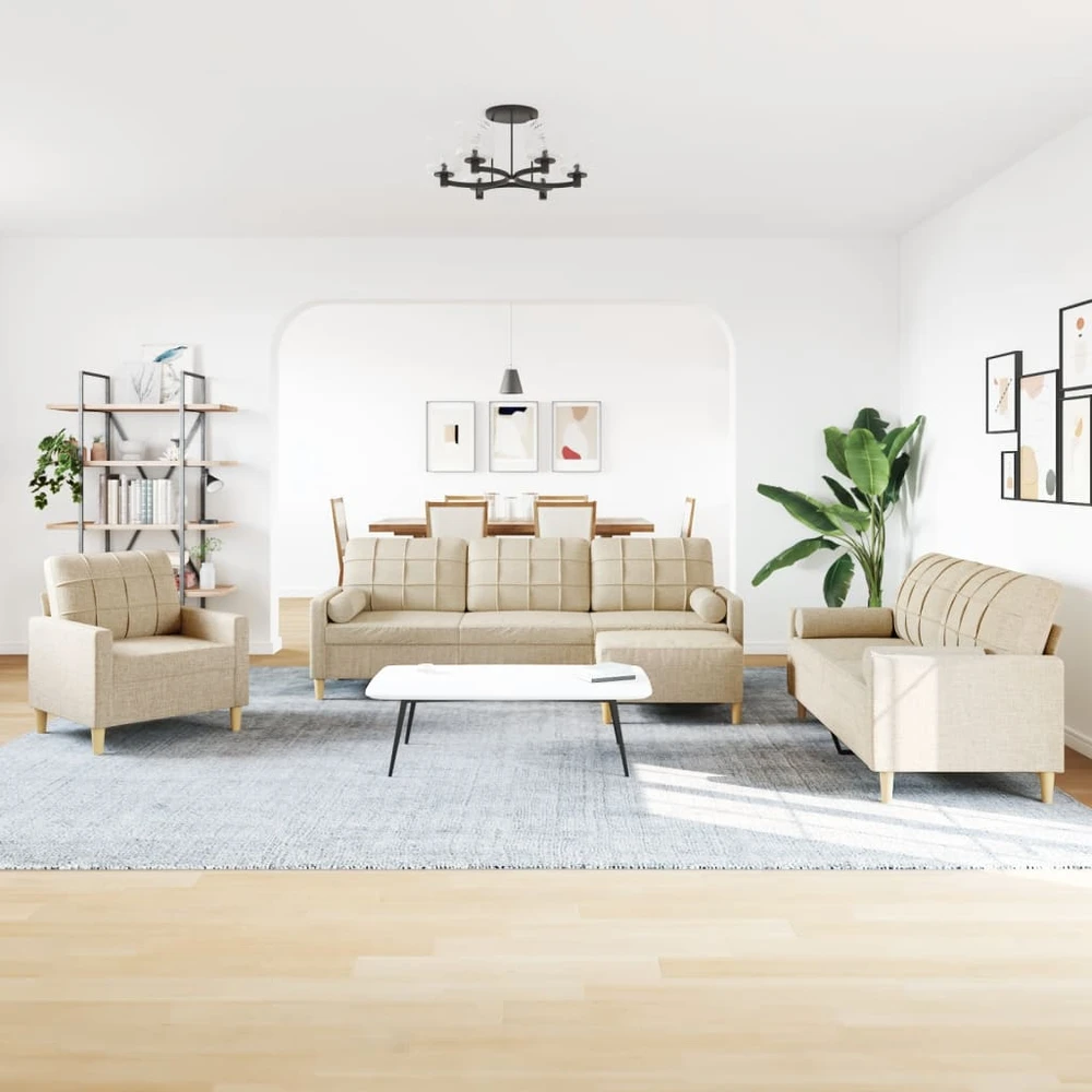Sofa Sofos komplektas su pagalvėmis/pakoja, 4 dalių, kreminė