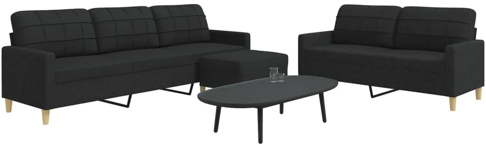 Sofa Sofos komplektas su pakoja, 3 dalių, juodas, audinys