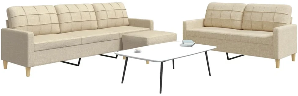Sofa Sofos komplektas su pakoja, 3 dalių, kreminis, audinys