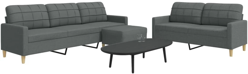Sofa Sofos komplektas su pakoja, 3 dalių, pilkas, audinys