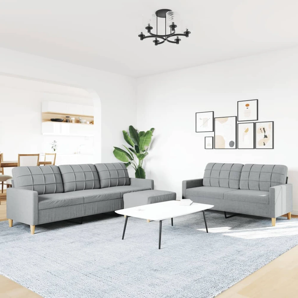 Sofa Sofos komplektas su pakoja, 3 dalių, pilkas, audinys