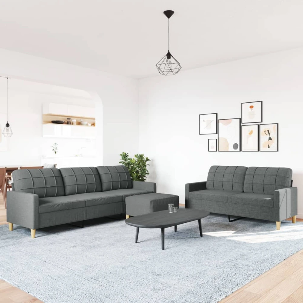 Sofa Sofos komplektas su pakoja, 3 dalių, pilkas, audinys