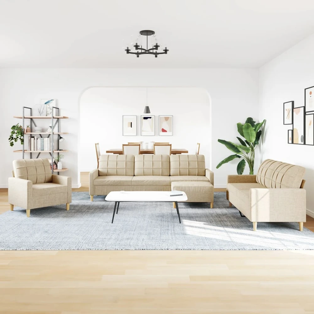 Sofa Sofos komplektas su pakoja, 4 dalių, kreminis, audinys
