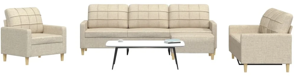 Sofa Sofos komplektas su pakoja, 4 dalių, kreminis, audinys