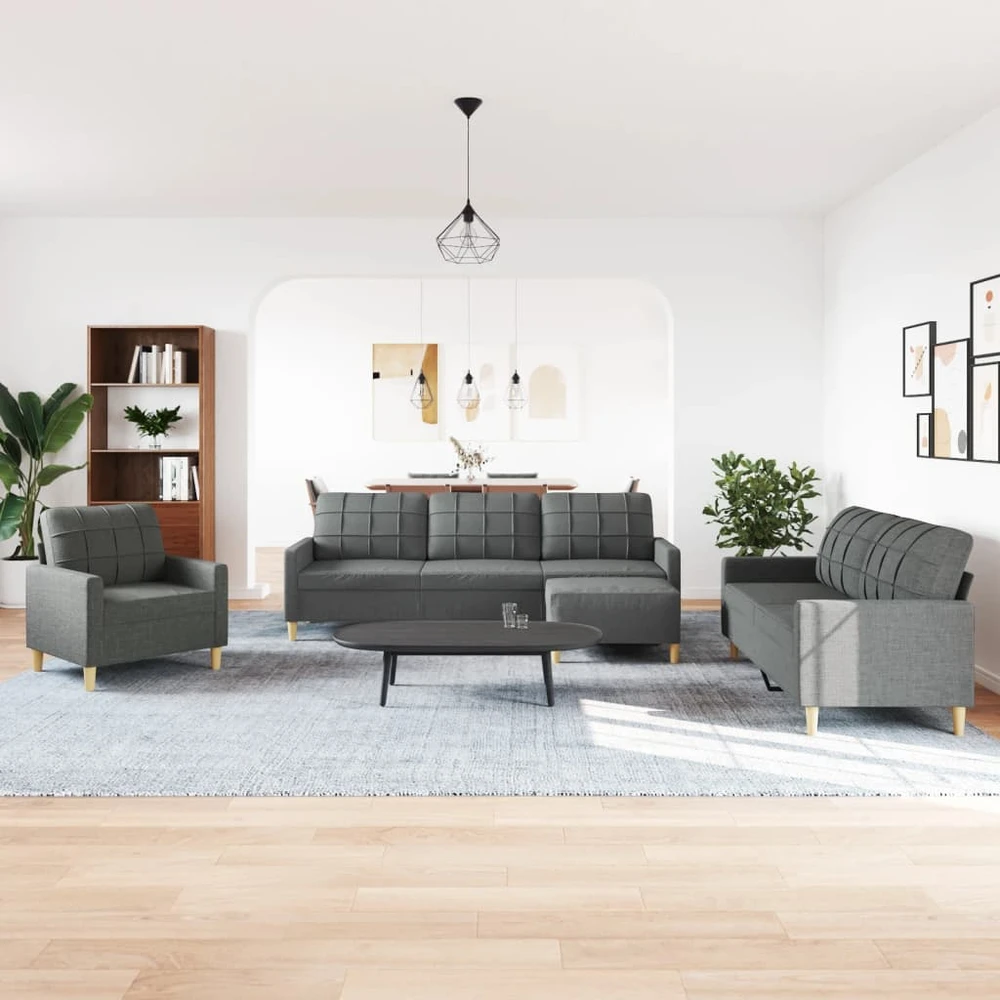 Sofa Sofos komplektas su pakoja, 4 dalių, pilkas, audinys