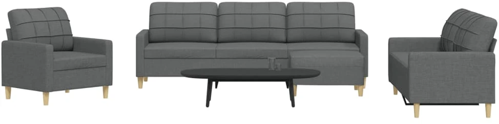 Sofa Sofos komplektas su pakoja, 4 dalių, pilkas, audinys