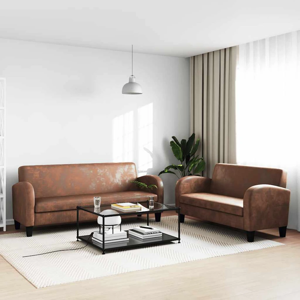 Sofa Sofų komplektas, 2vnt., dirbtinės zomšos odos, rudas