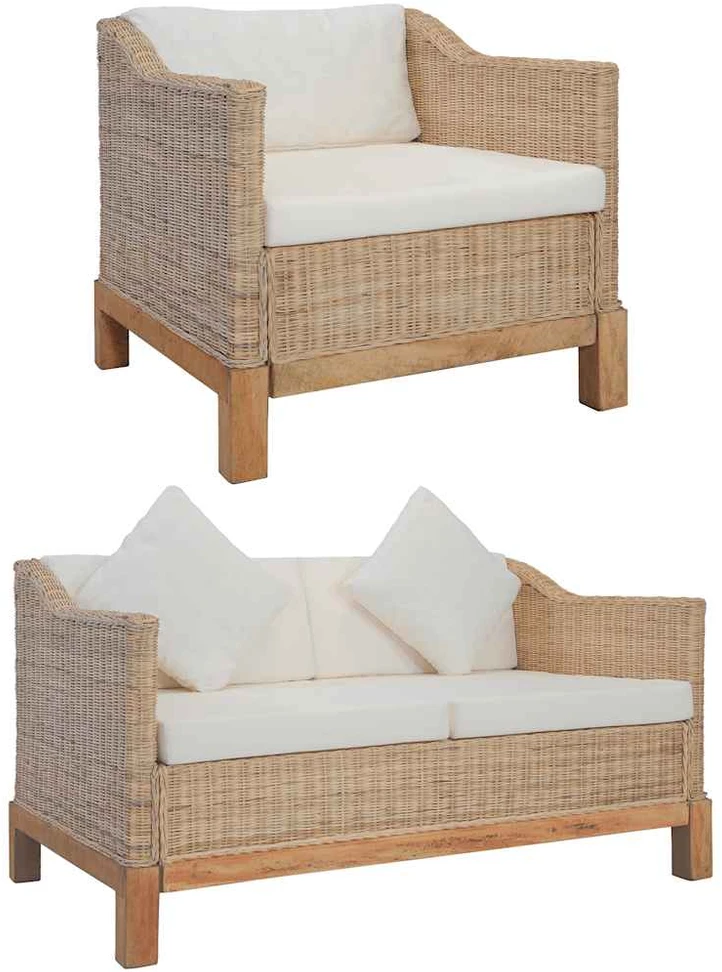 Sofa Sofų komplektas su pagalvėlėmis, 2 d., natūralus ratanas