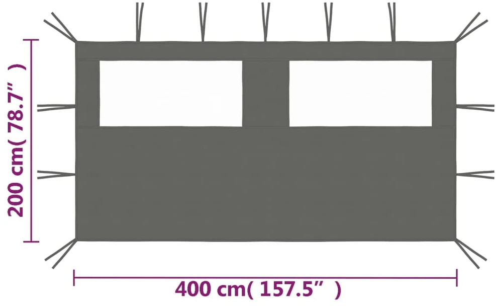 Šoninė pavėsinės siena su langais, antracito spalvos, 4x2m