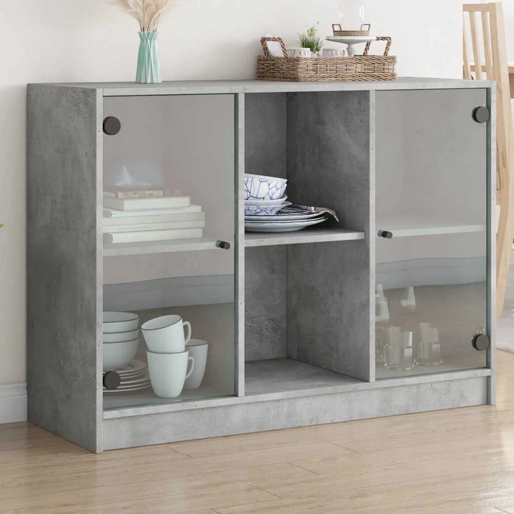 Šoninė spintelė, betono pilka, 102x37x75,5cm, apdirbta mediena