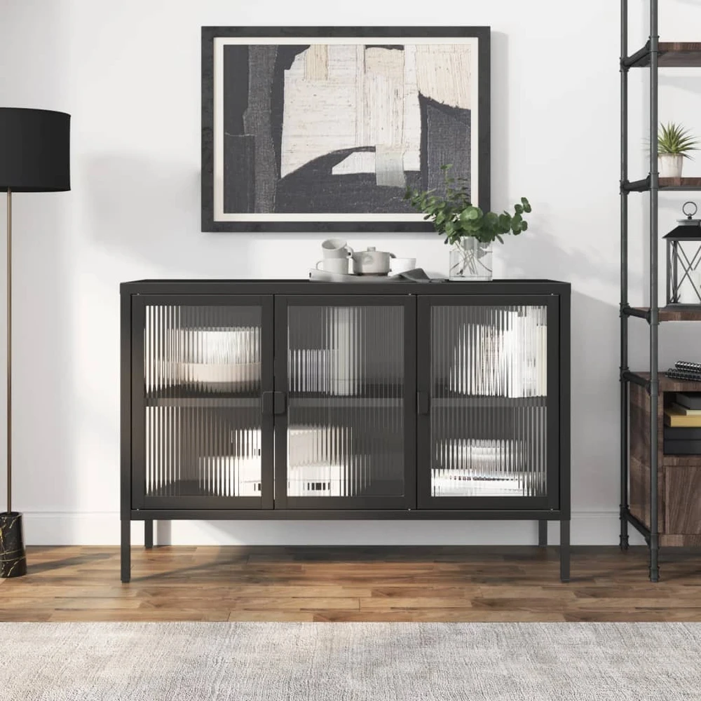 Šoninė spintelė, juoda, 105x35x70cm, stiklas ir plienas