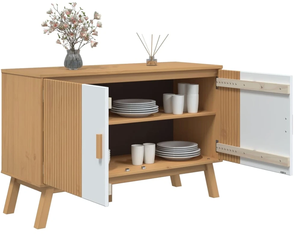 Šoninė spintelė OLDEN, balta/ruda, 114x43x73,5cm, pušis