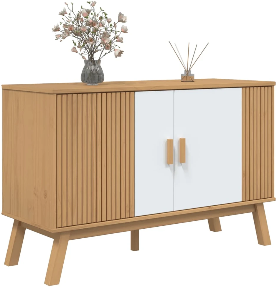 Šoninė spintelė OLDEN, balta/ruda, 114x43x73,5cm, pušis