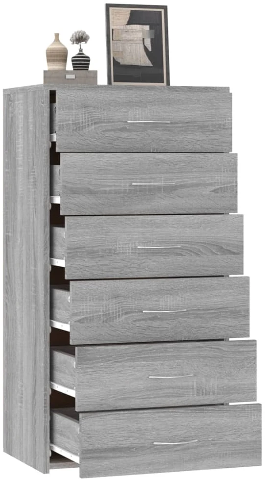 Šoninė spintelė su 6 stalčiais, pilka, 50x34x96cm, mediena