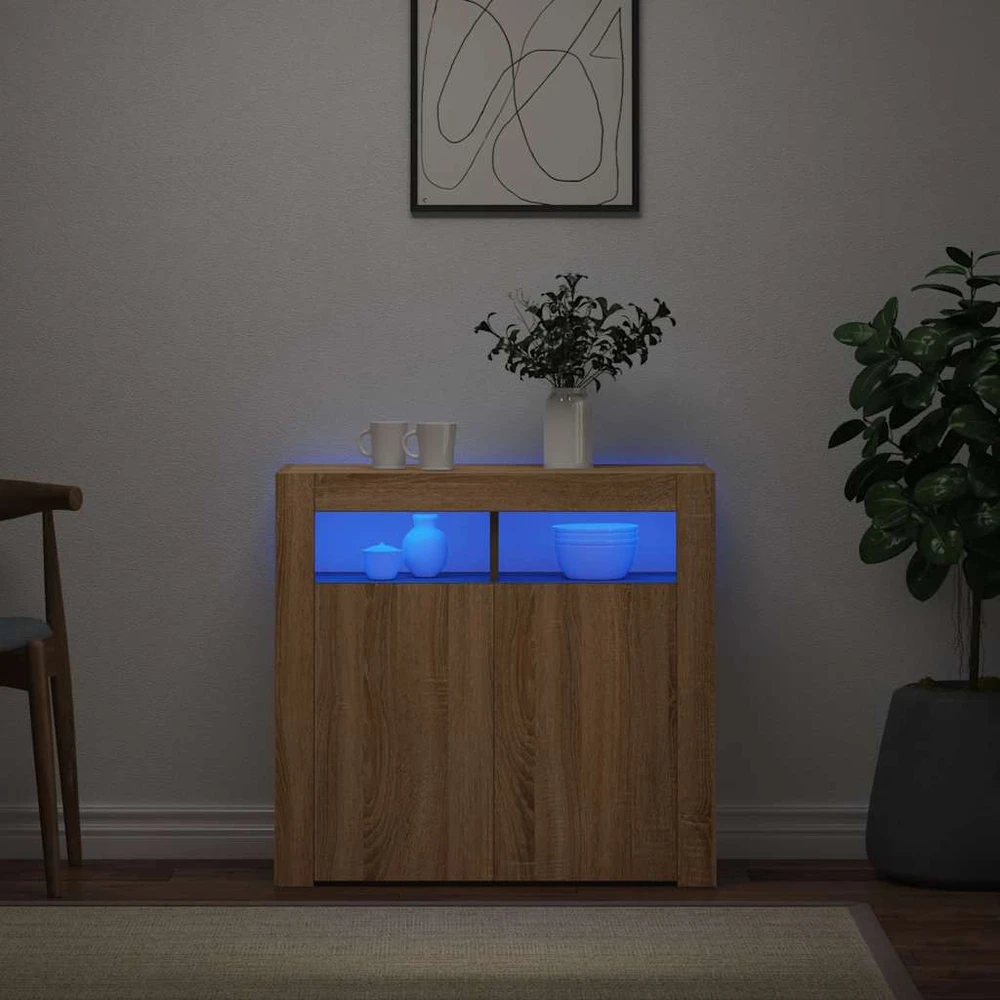 Šoninė spintelė su LED apšvietimu, ąžuolo spalvos, 80x35x75cm