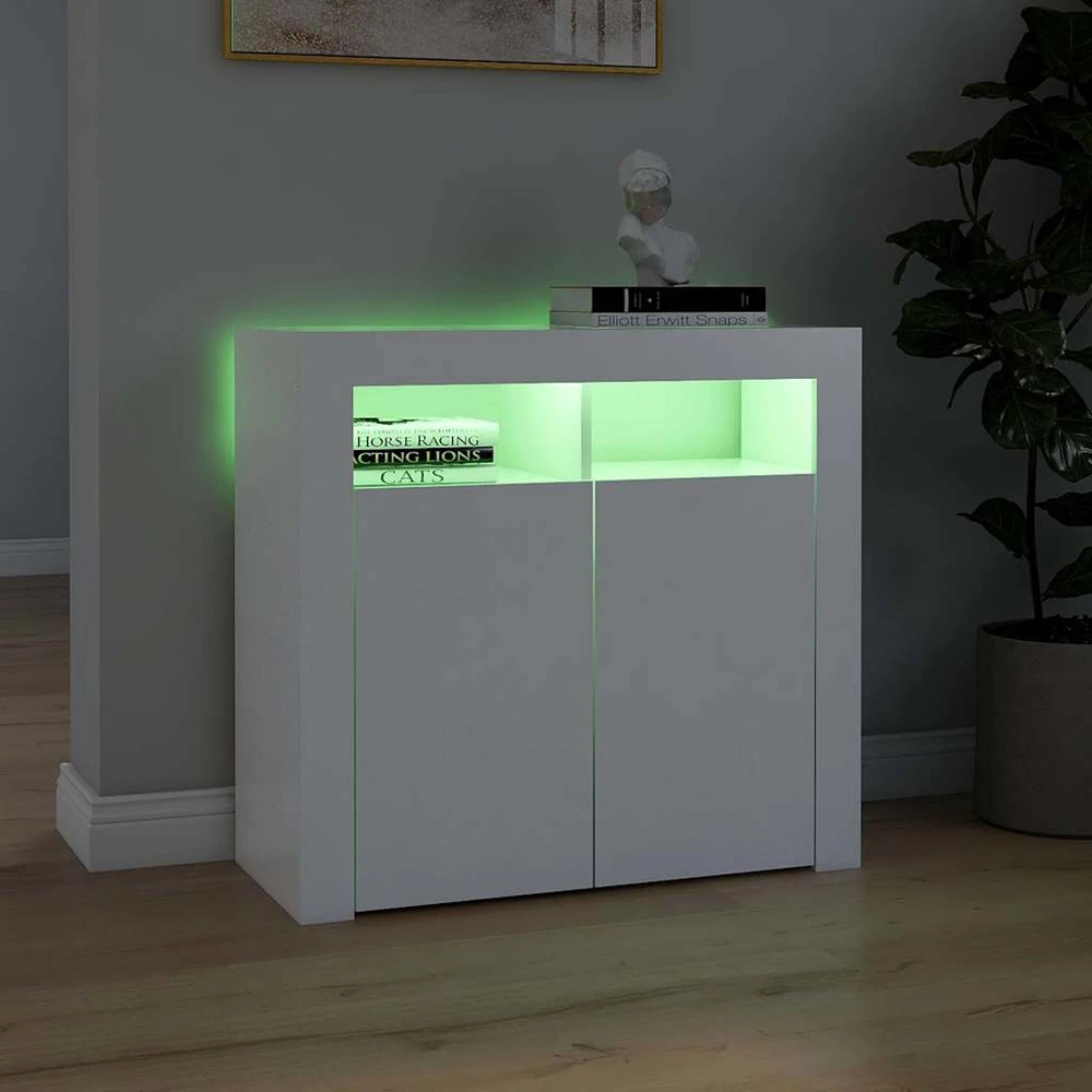Šoninė spintelė su LED apšvietimu, baltos spalvos, 80x35x75cm