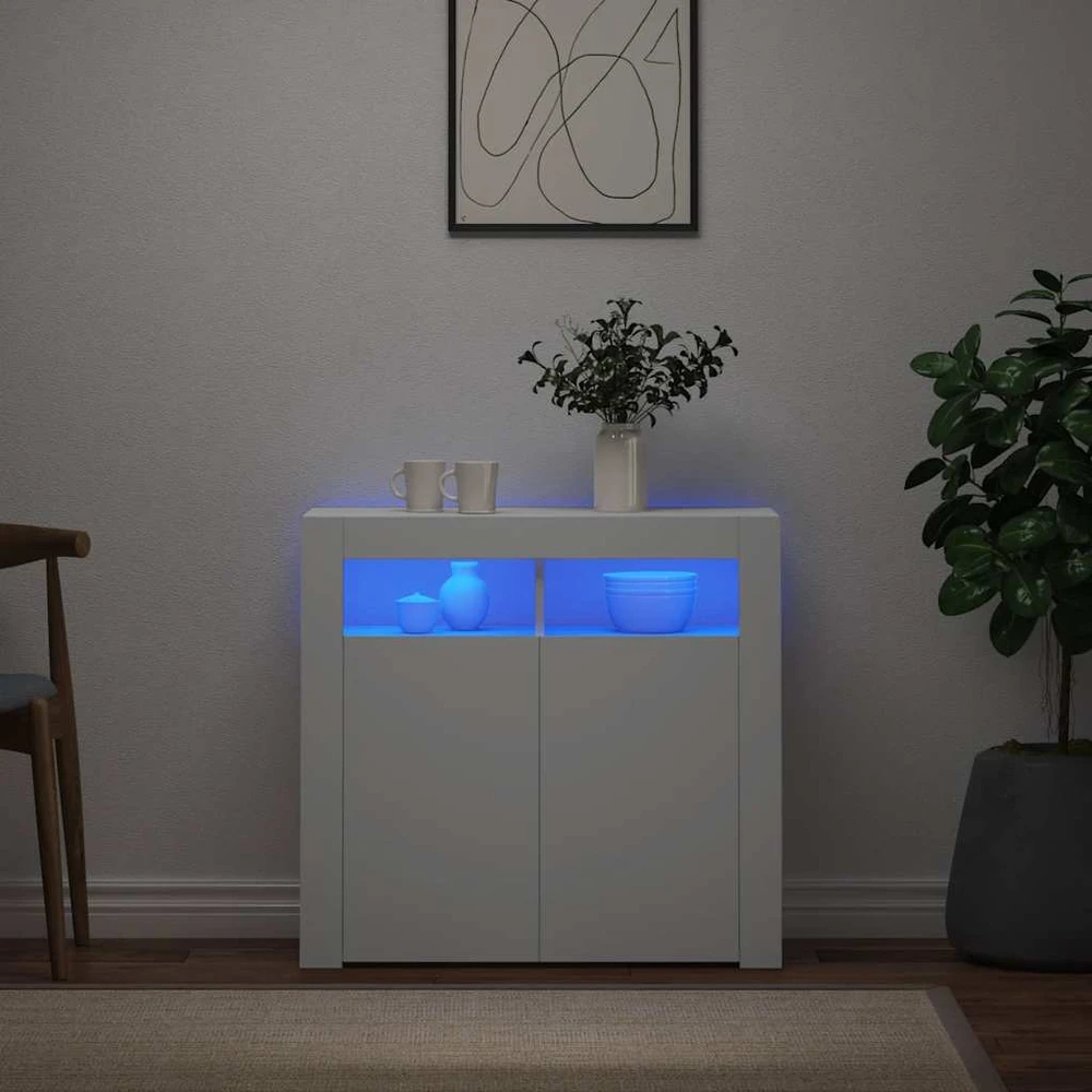 Šoninė spintelė su LED apšvietimu, baltos spalvos, 80x35x75cm