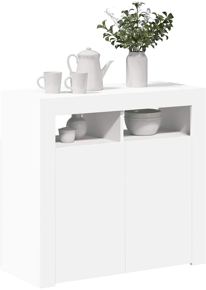 Šoninė spintelė su LED apšvietimu, baltos spalvos, 80x35x75cm